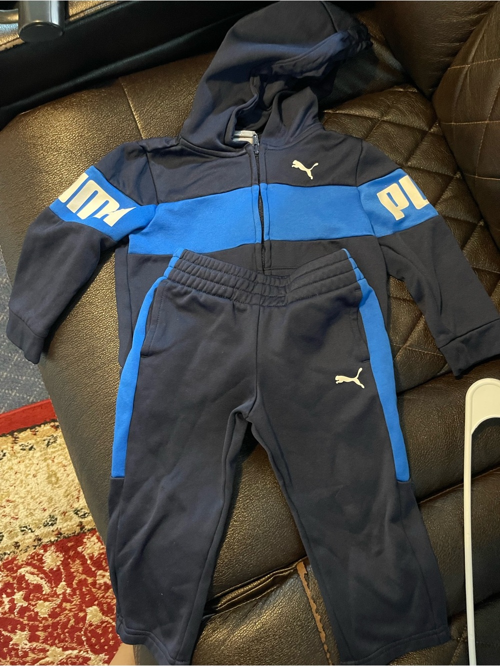 Puma Kids Navy and Royal Blue Hooded Sweatpants Set